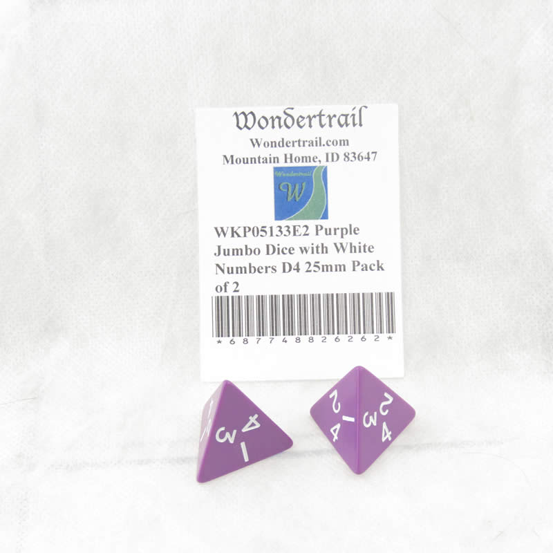 WKP05133E2 Purple Jumbo Dice with White Numbers D4 25mm Pack of 2