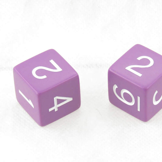 WKP05134E2 Purple Jumbo Dice with White Numbers D6 25mm Pack of 2