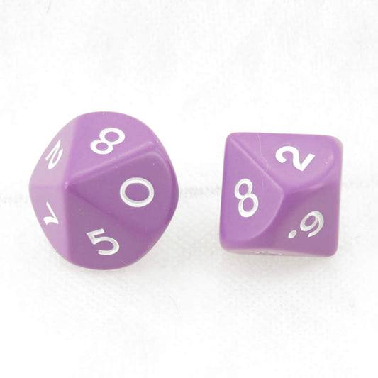 WKP05136E2 Purple Jumbo Dice with White Numbers D10 25mm Pack of 2