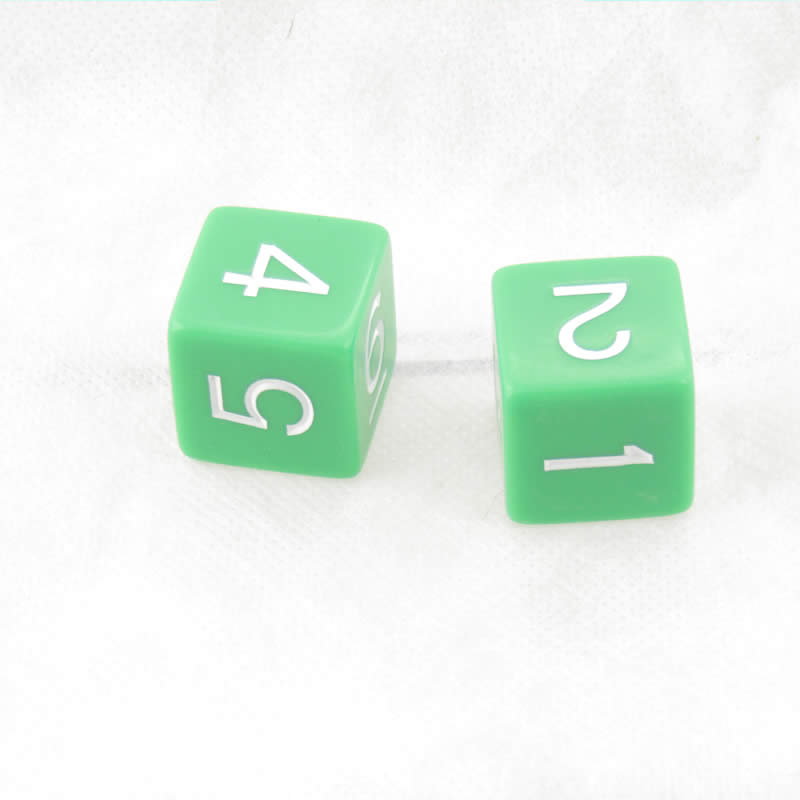 WKP06526E2 Green Jumbo Dice with White Numbers D6 25mm Pack of 2