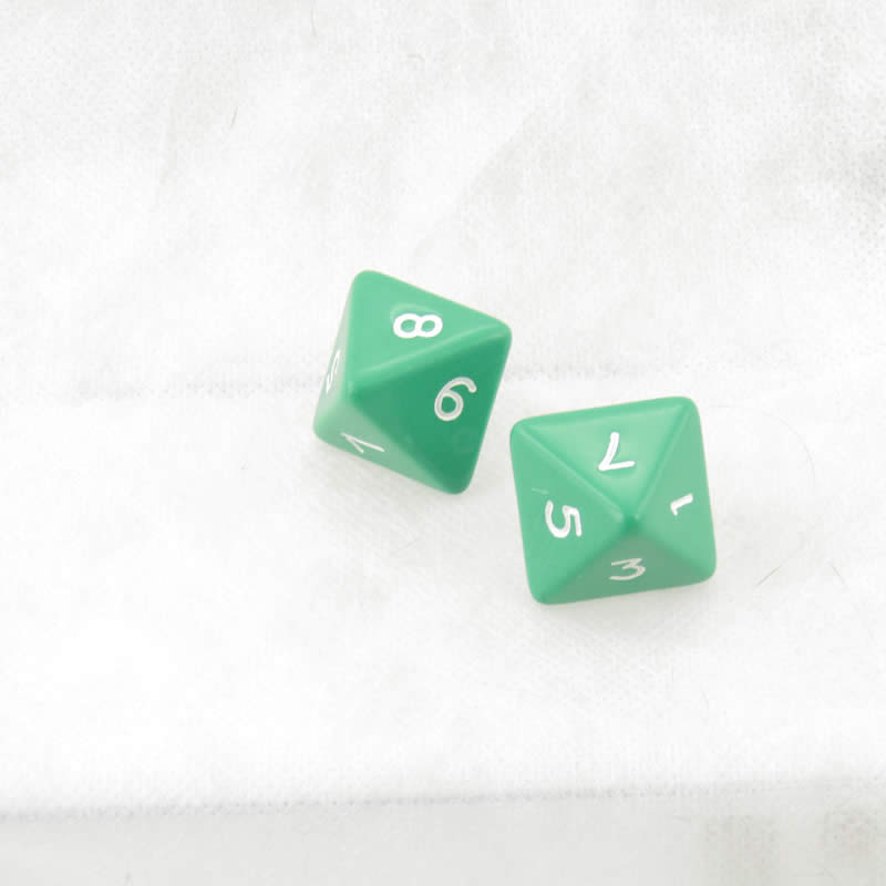WKP06527E2 Green Jumbo Dice with White Numbers D8 25mm Pack of 2