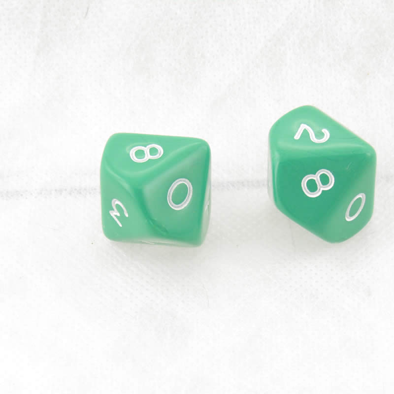 WKP06528E2 Green Jumbo Dice with White Numbers D10 25mm Pack of 2