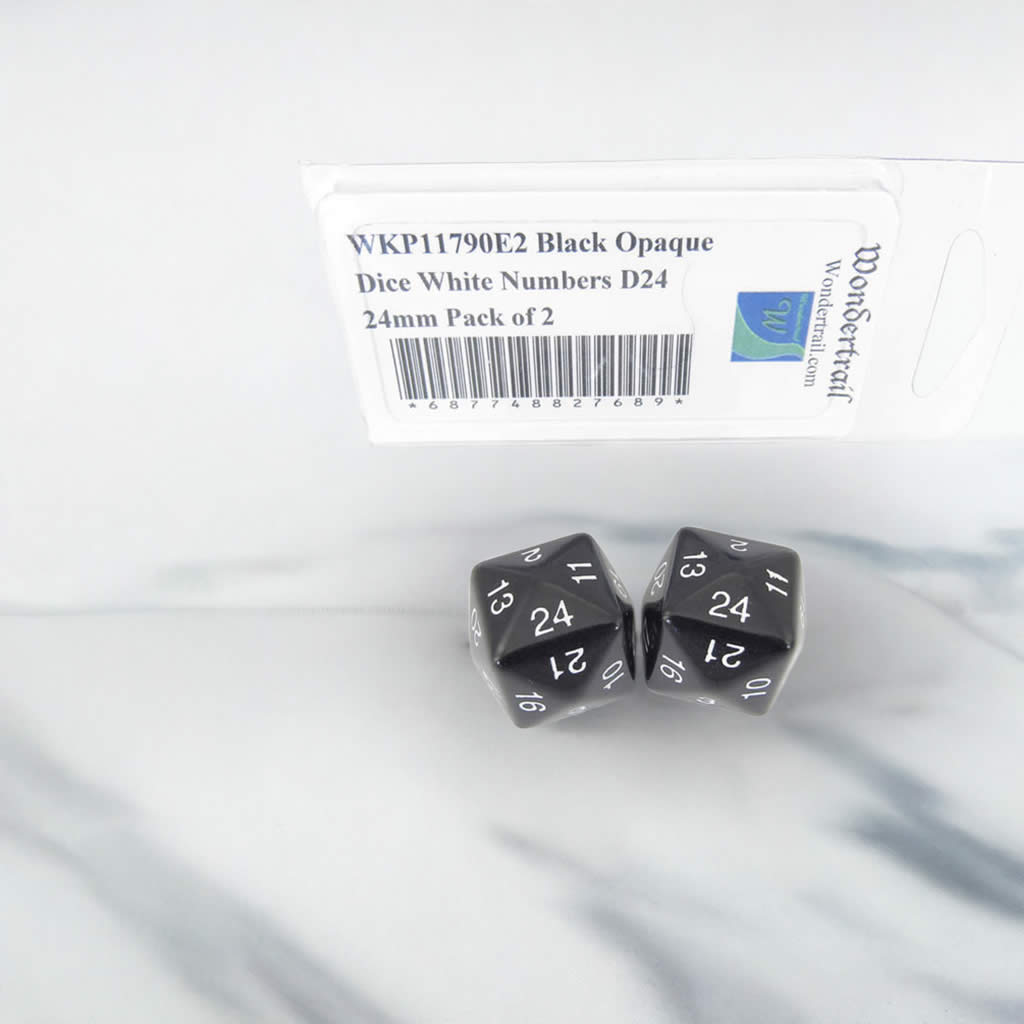 WKP11790E2 Black Opaque Dice with White Numbers D24 24mm (15/16in) Pack of 2 Dice Wondertrail