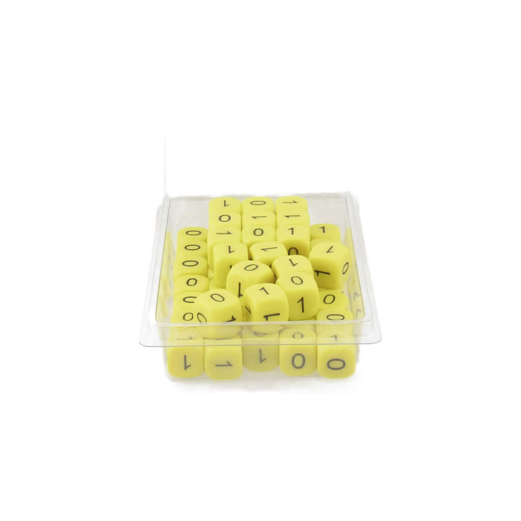 WKP19689B1 Binary Yellow Opaque Dice Black Numbers 0-1 3 Times D6 16mm Bulk Pack of 100