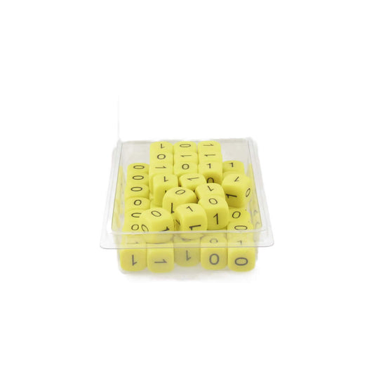 WKP19689B1 Binary Yellow Opaque Dice Black Numbers 0-1 3 Times D6 16mm Bulk Pack of 100