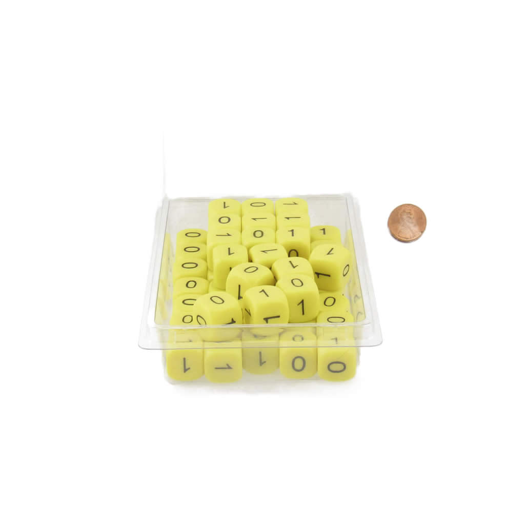 WKP19689B1 Binary Yellow Opaque Dice Black Numbers 0-1 3 Times D6 16mm Bulk Pack of 100