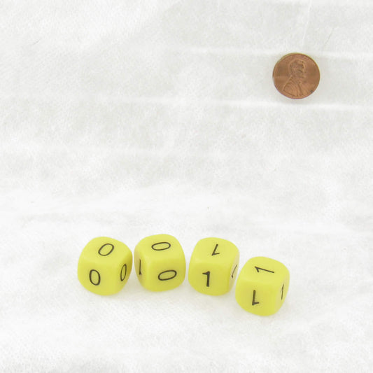 WKP19689E4 Binary Yellow Opaque Dice Black Numbers 0-1 3 Times D6 16mm Pack of 4 Dice