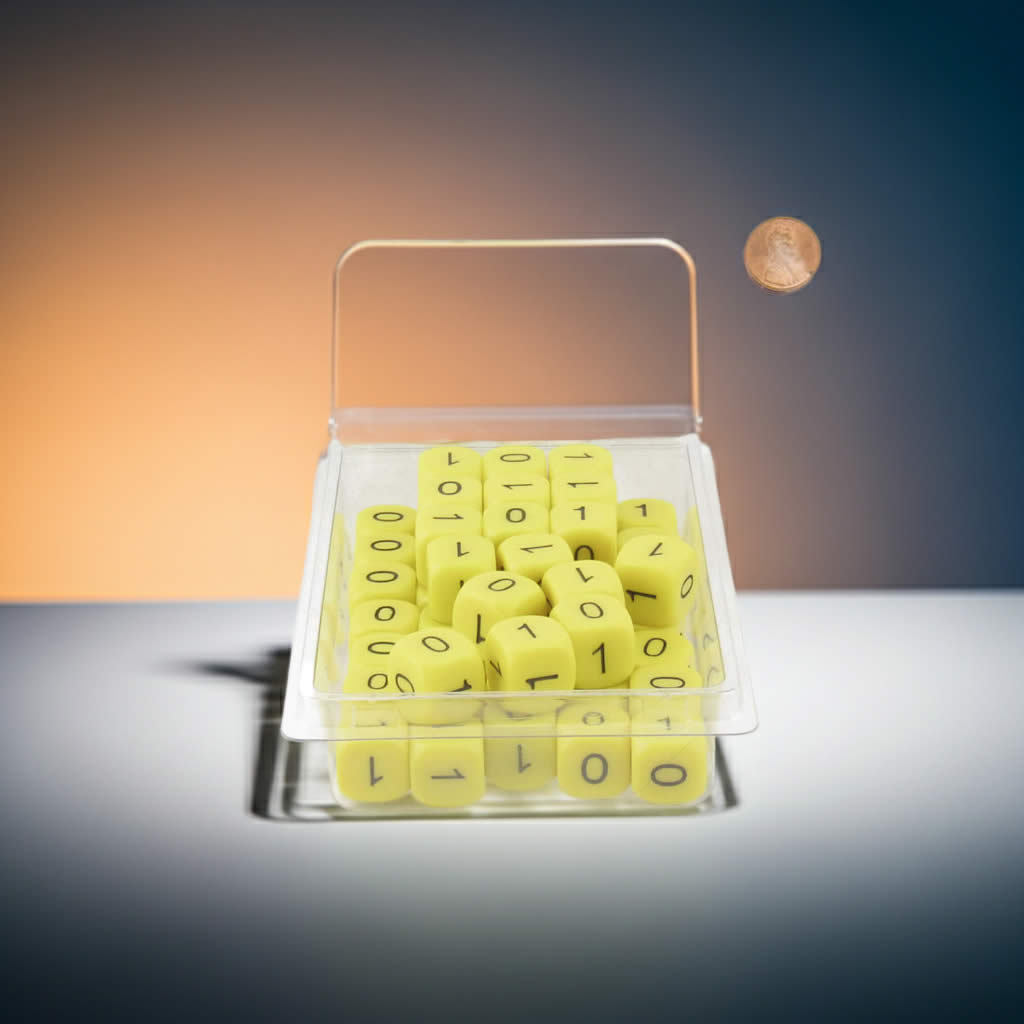 WKP19689E50 Binary Yellow Opaque Dice Black Numbers 0-1 3 Times D6 16mm Pack of 50
