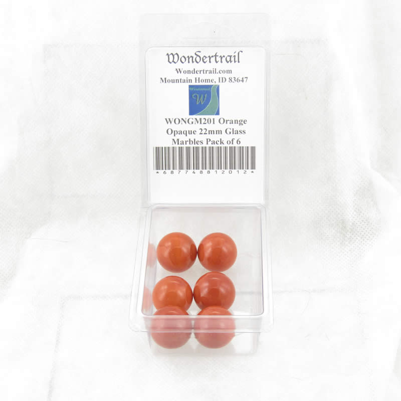 WONGM201 Orange Opaque 22mm Glass Marbles Pack of 6