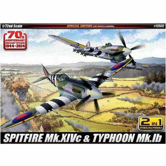 ACA12512 Spitfire Mk XIVc And Typhoon Mk 1b 1/72 Scale Plastic Model Kit Academy Main Image