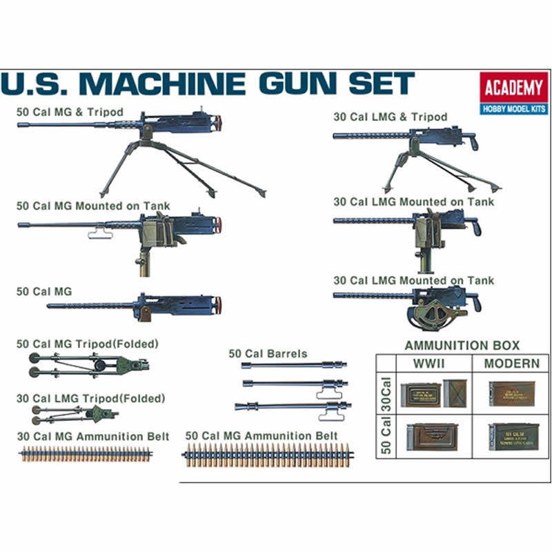 ACA13262 WWII US Machine Gun Set 1/35 Scale Plastic Model Kit Academy Main Image