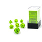 CHX20430 Bright Green Vortex Mini Dice with Black Numbers 10mm (3/8in) Set of 7 Main Image