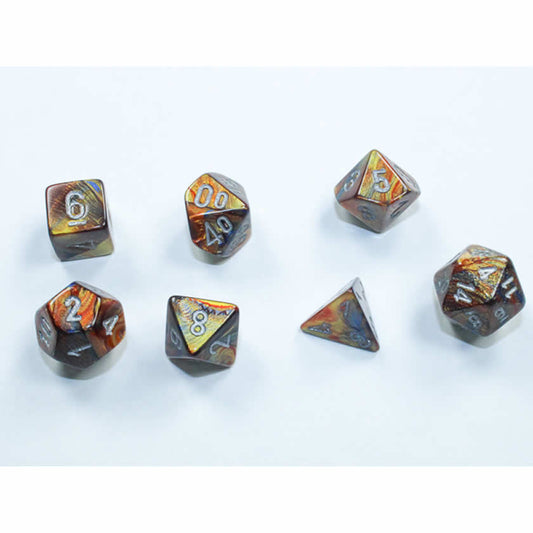 CHX20493 Gold Lustrous Mini Dice with Silver Numbers 10mm (3/8in) Set of 7