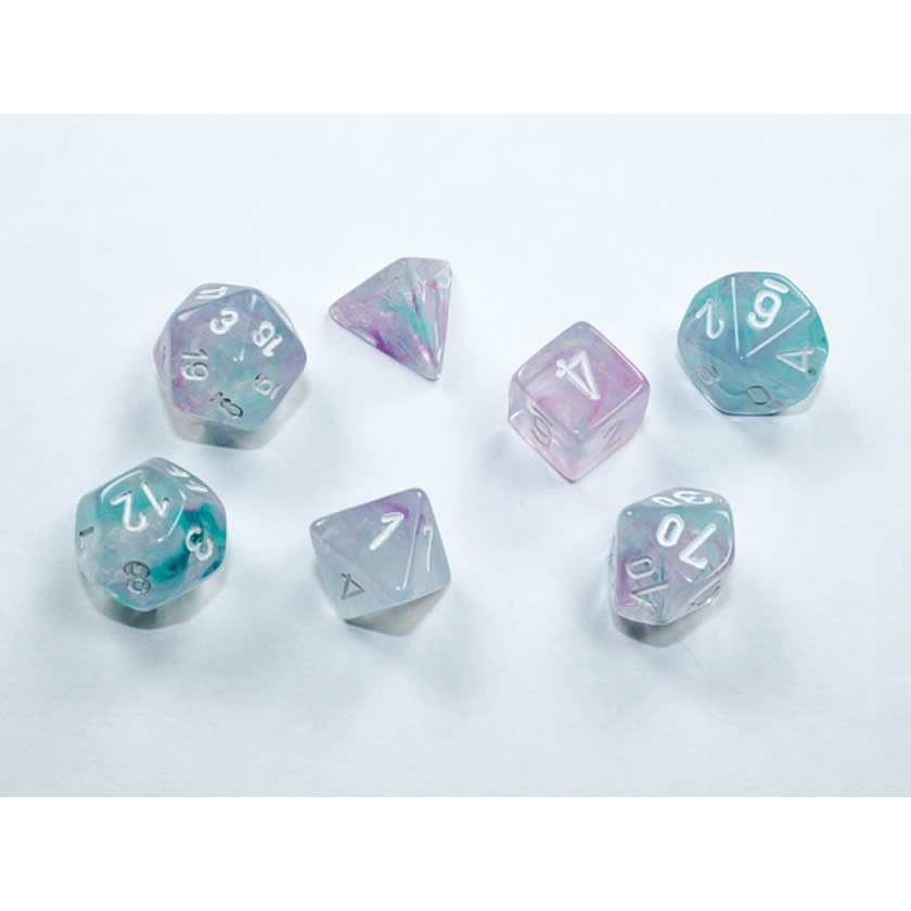 CHX20545 Wisteria Nebula Mini Dice with White Colored Numbers 10mm (3/8in) Set of 7