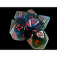 CHX20658 Black and Starlight Gemini Mini Dice with Red Colored Numbers 10mm (3/8in) Set of 7