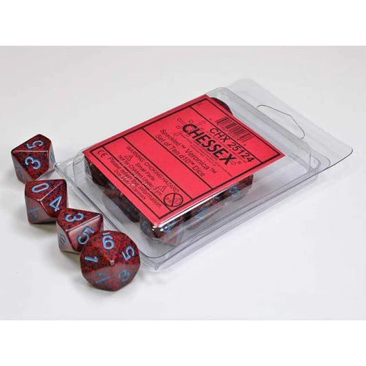 CHX25124 Vernonica Speckled Dice Red Numbers D10 16mm Set of 10