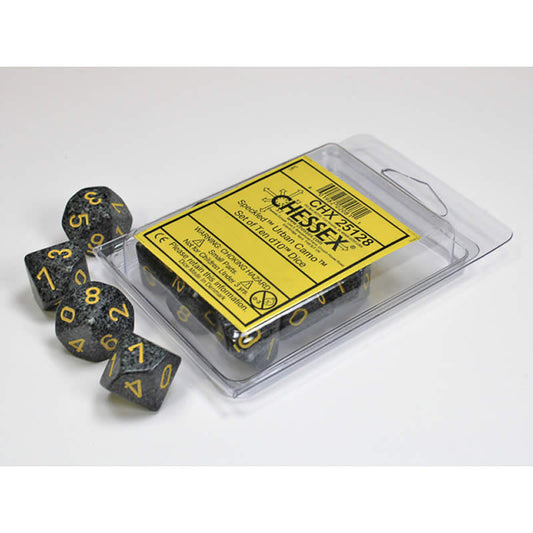 CHX25128 Urban Camo Speckled Dice Yellow Numbers D10 16mm Set of 10 Main Image