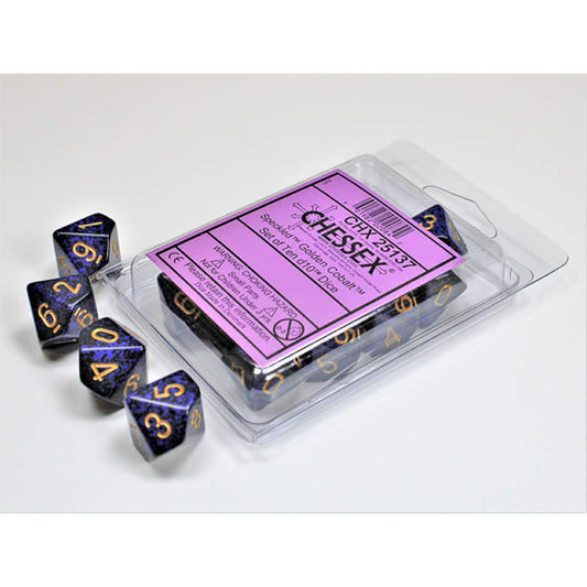 CHX25137 Golden Cobalt Speckled Dice Gold Numbers D10 16mm Set of 10 Main Image