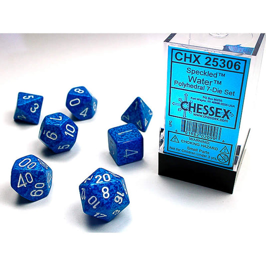 CHX25306 Water Speckled Dice with White Numbers 16mm (5/8in) Set of 7 Main Image