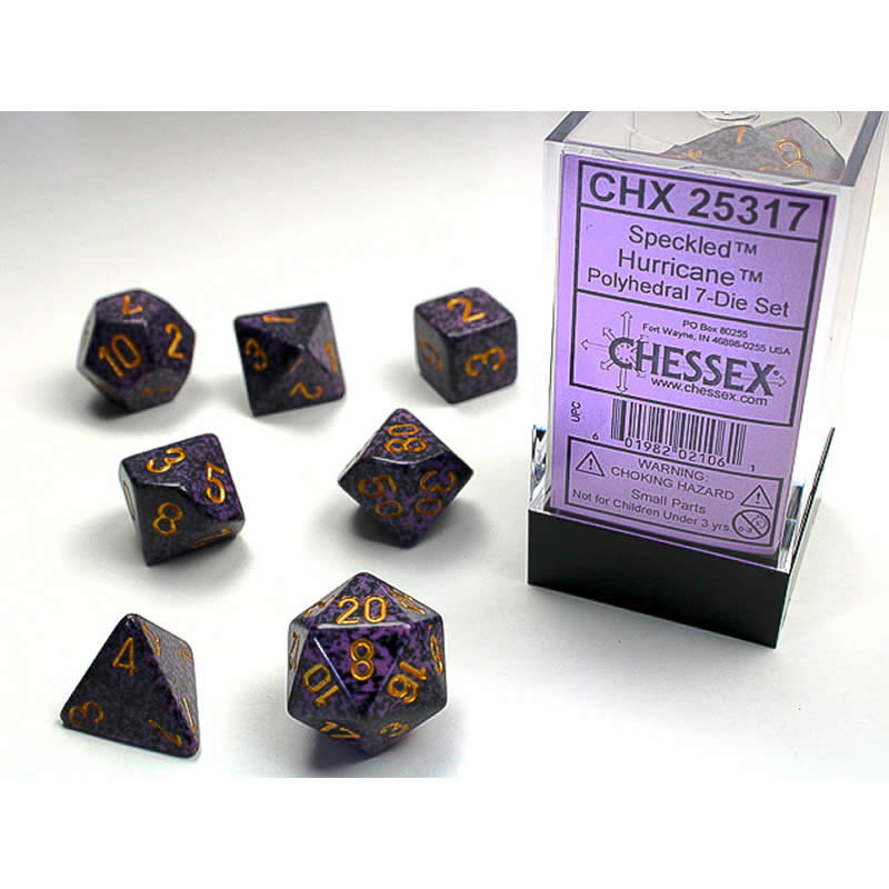 CHX25317 Hurricane Speckled Dice Gold Numbers 16mm (5/8in) Set of 7 Main Image