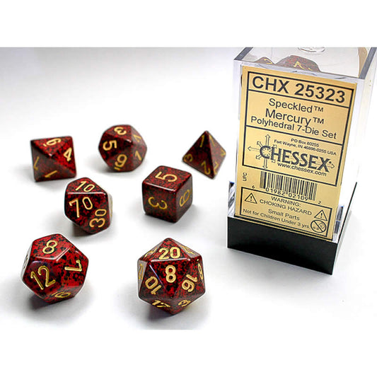 CHX25323 Mercury Speckled Dice Yellow Numbers 16mm (5/8in) Set of 7 Main Image