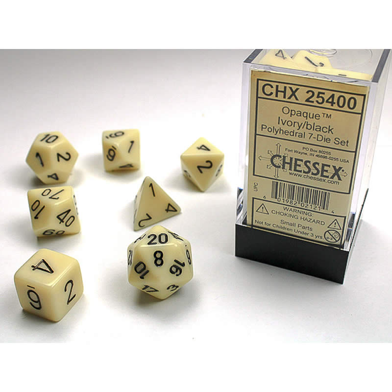 CHX25400 Ivory Opaque Dice with Black Numbers 16mm (5/8in) Set of 7 Main Image