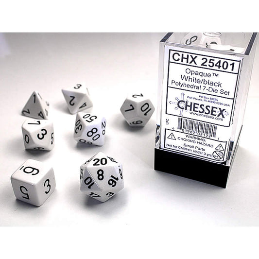 CHX25401 White Opaque Dice with Black Numbers 16mm (5/8in) Set of 7 Main Image