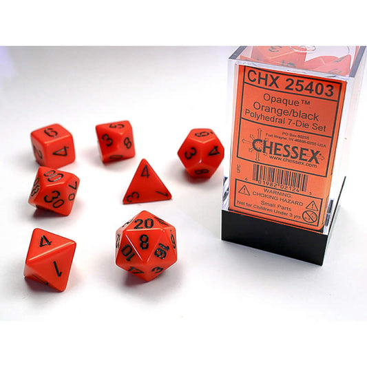 CHX25403 Orange Opaque Dice with Black Numbers 16mm (5/8in) Set of 7 Main Image
