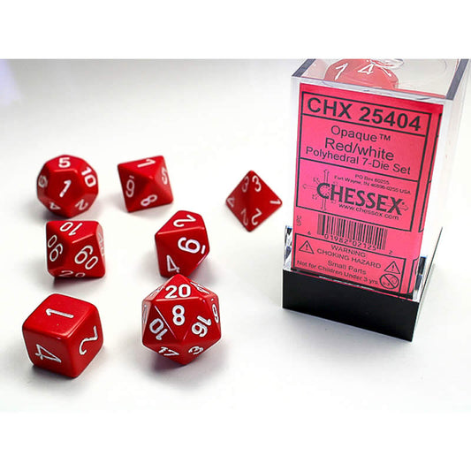 CHX25404 Red Opaque Dice with White Numbers 16mm (5/8in) Set of 7 Main Image