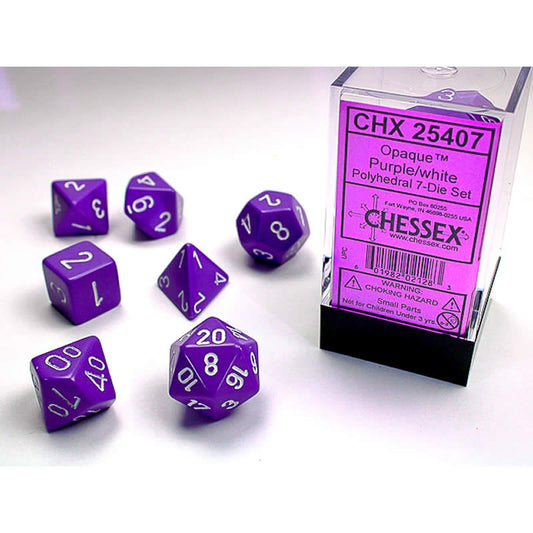 CHX25407 Purple Opaque Dice with White Numbers 16mm (5/8in) Set of 7 Main Image