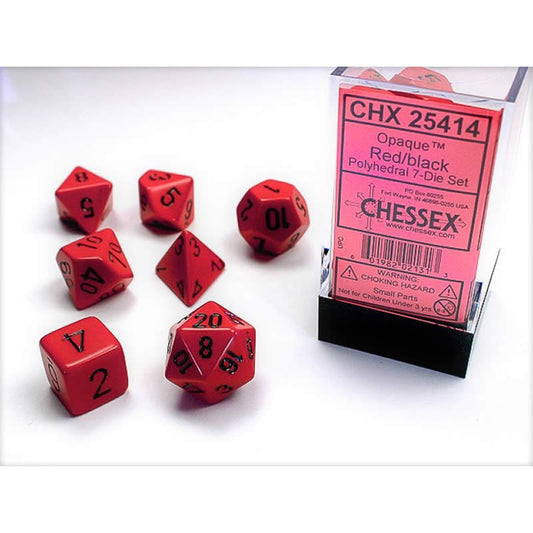CHX25414 Red Opaque Dice with Black Numbers 16mm (5/8in) Set of 7 Main Image