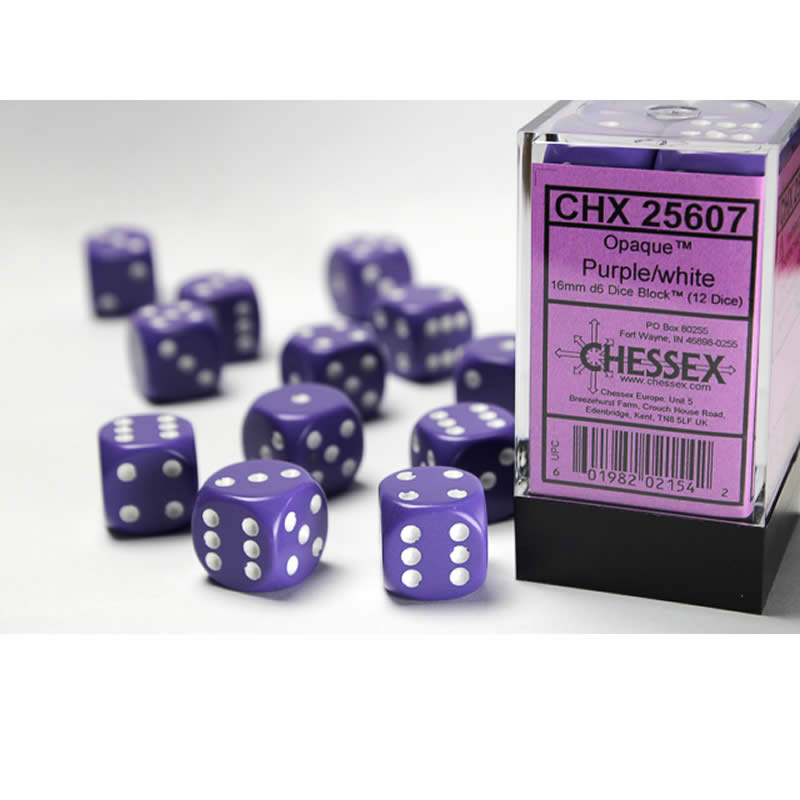 CHX25607 Purple Opaque D6 Dice with White Pips 16mm (5/8in) Pack of 12 Main Image