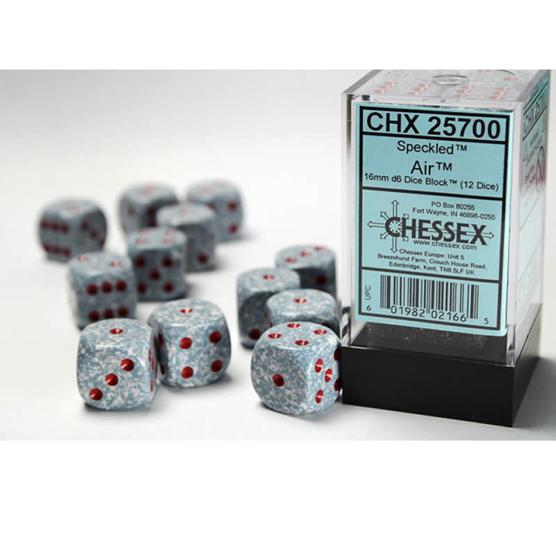 CHX25700 Air Speckled D6 Dice with Red Pips 16mm (5/8in) Pack of 12 Main Image
