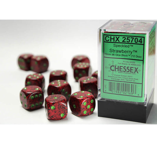 CHX25704 Strawberry Speckled D6 Dice Green Pips 16mm (5/8in) Pack of 12 Main Image