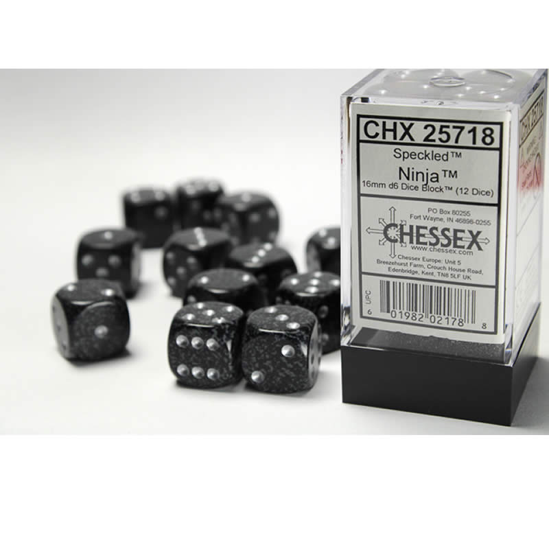 CHX25718 Ninja Speckled D6 Dice with Silver Pips 16mm (5/8in) Pack of 12 Main Image