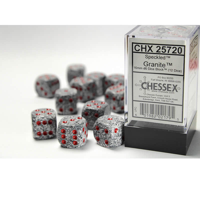 CHX25720 Granite Speckled D6 Dice with Red Pips 16mm (5/8in) Pack of 12 Main Image