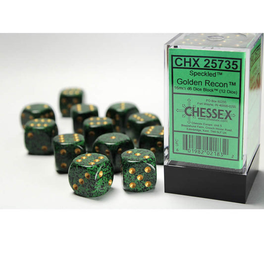 CHX25735 Golden Recon Speckled D6 Dice Gold Pips 16mm Pack of 12 Main Image