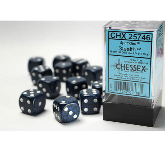 CHX25746 Stealth Speckled D6 Dice White Pips 16mm (5/8in) Pack of 12 Main Image