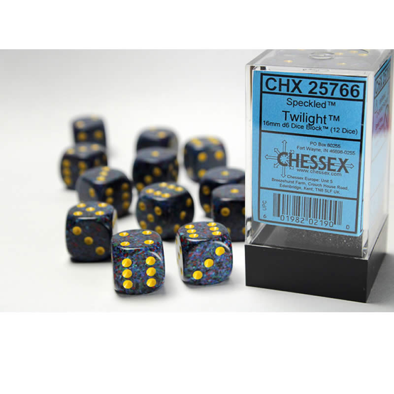 CHX25766 Twilight Speckled D6 Dice Yellow Pips 16mm (5/8in) Pack of 12 Main Image