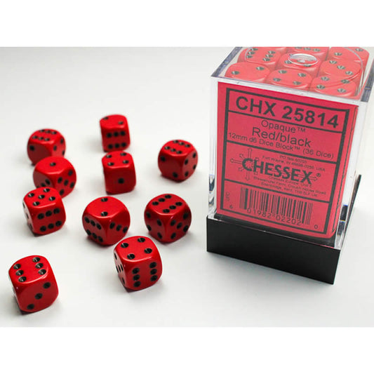 CHX25814 Red Opaque D6 Dice with Black Pips 12mm (1/2in) Pack of 36 Main Image