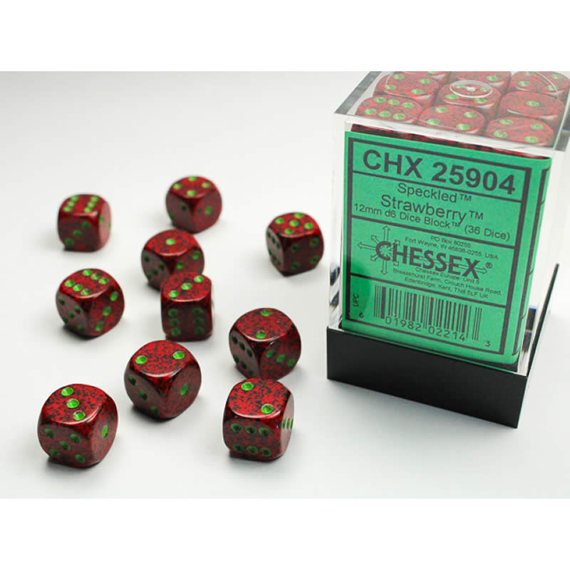 CHX25904 Strawberry Speckled D6 Dice Green Pips 12mm Pack of 36 Main Image