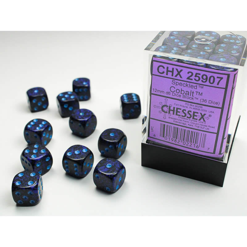 CHX25907 Cobalt Speckled D6 Dice with Blue Pips 12mm (1/2in) Pack of 36 Main Image