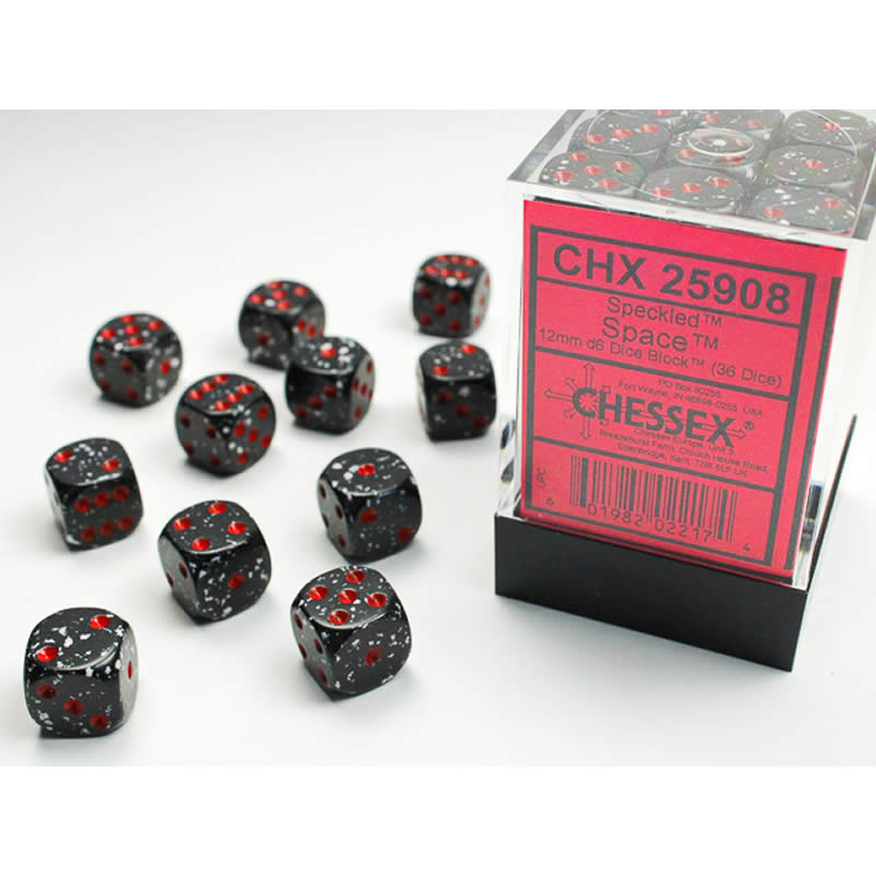 CHX25908 Space Speckled D6 Dice with Red Pips 12mm (1/2in) Pack of 36 Main Image