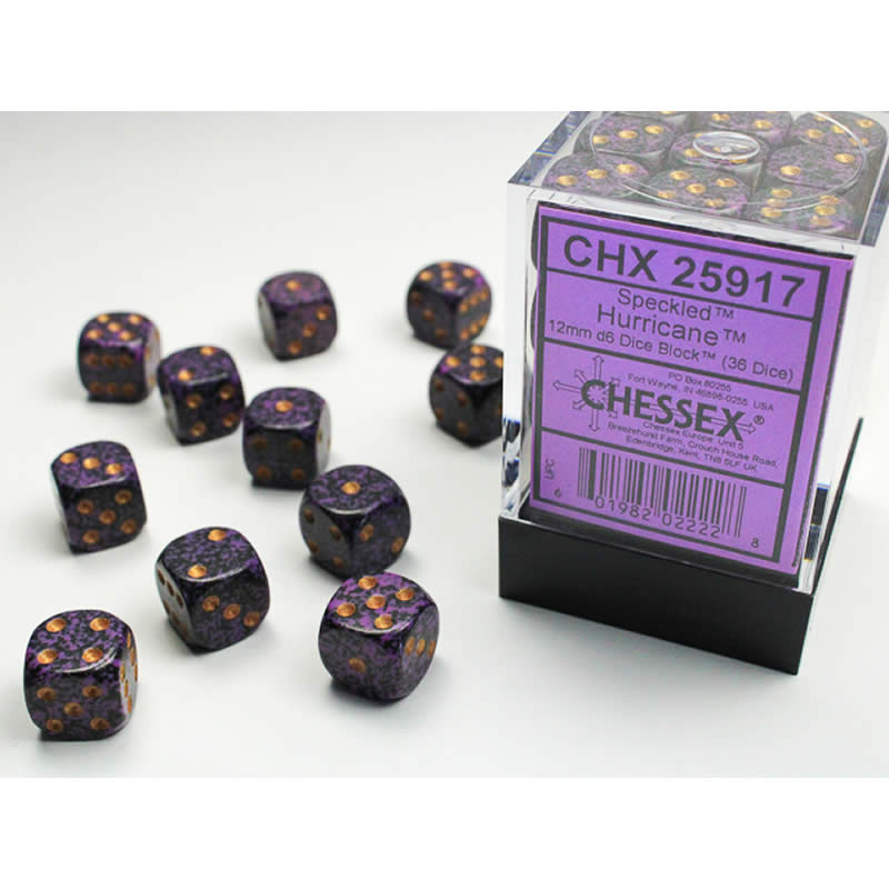 CHX25917 Hurricane Speckled D6 Dice Gold Pips 12mm (1/2in) Pack of 36 Main Image