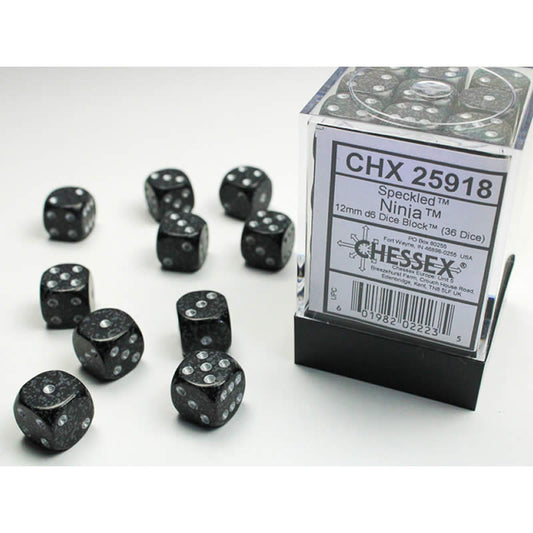 CHX25918 Ninja Speckled D6 Dice with Silver Pips 12mm (1/2in) Pack of 36 Main Image