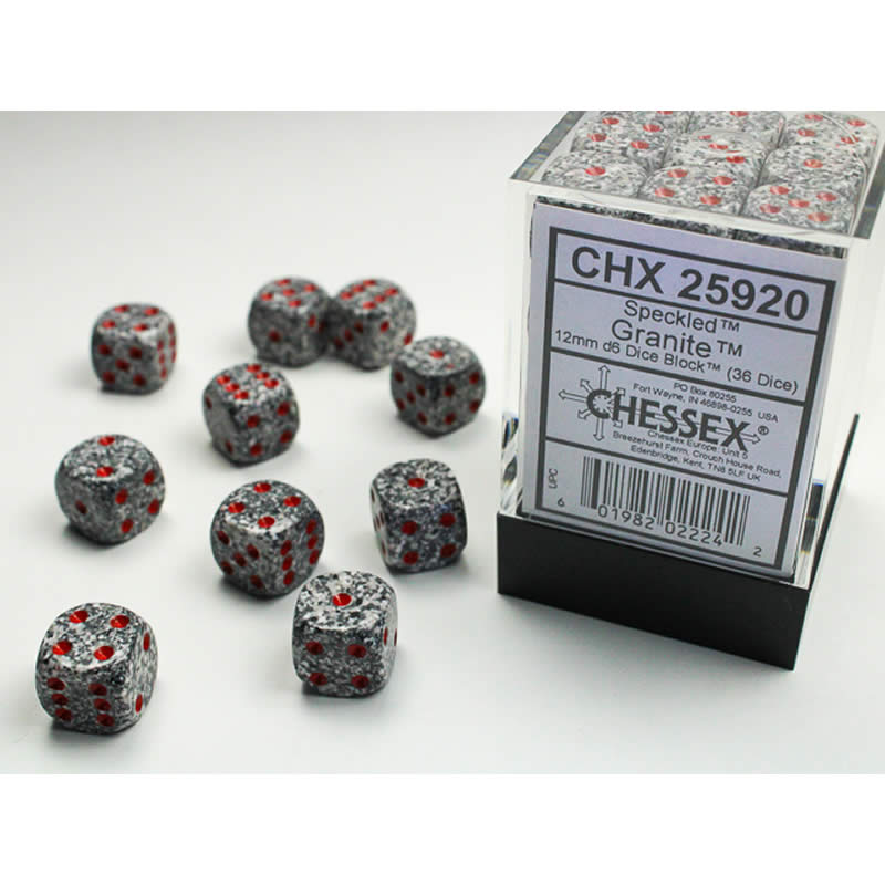 CHX25920 Granite Speckled D6 Dice with Red Pips 12mm (1/2in) Pack of 36 Main Image