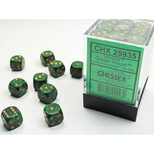 CHX25935 Golden Recon Speckled D6 Dice Gold Pips 12mm Pack of 36 Main Image