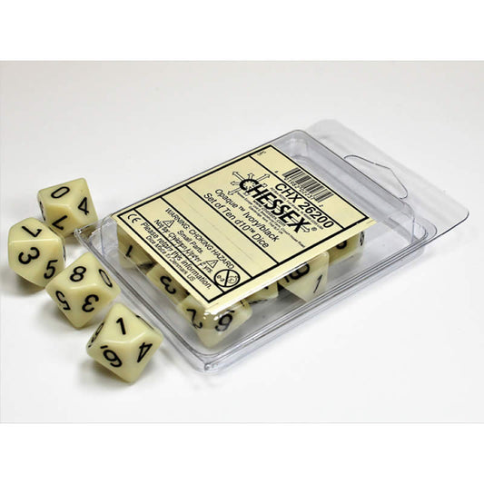 CHX26200 Ivory Opaque Dice D10 Black Numbers 16mm (5/8in) Pack of 10 Main Image