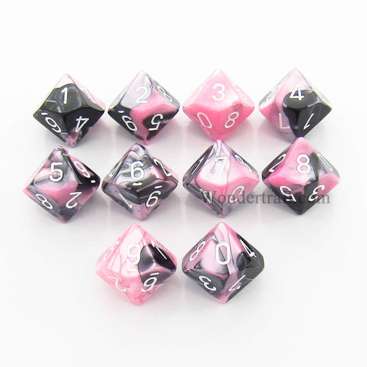 CHX26230 Black Pink Gemini Dice White Numbers D10 16mm Pack of 10 Main Image