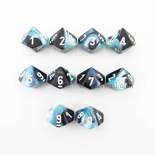 CHX26246 Black Shell Gemini Dice White Numbers D10 16mm Pack of 10 Main Image